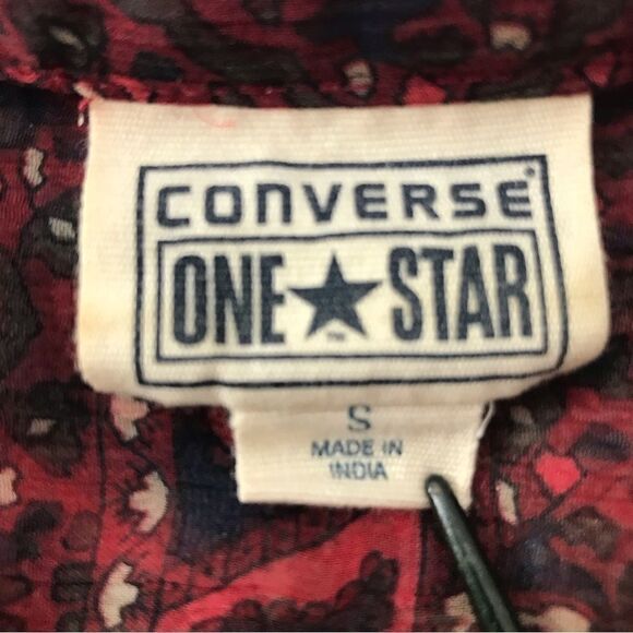 Converse One Star Burgundy Paisley Print Semi Sheer Button Up Tunic Blouse - Picture 14 of 16